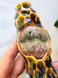 Hexagon Amethyst Carved Amber Porcelain Ceramic Smoking Pipe