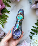 IMPERFECT Abalone Pipe with Luna Moth Purple Porcelain Ceramic Smoking Pipe